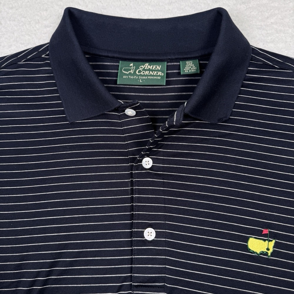 VTG Amen Corner Polo Shirt Men Large Striped Augusta Logo Golf Mercerized Cotton